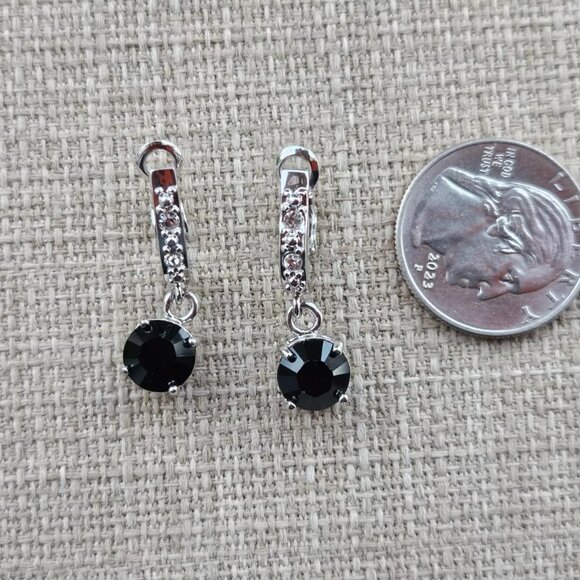 Women Earrings made with Swarovski Elements Black/Silver Tone Jewelry New - Picture 5 of 12